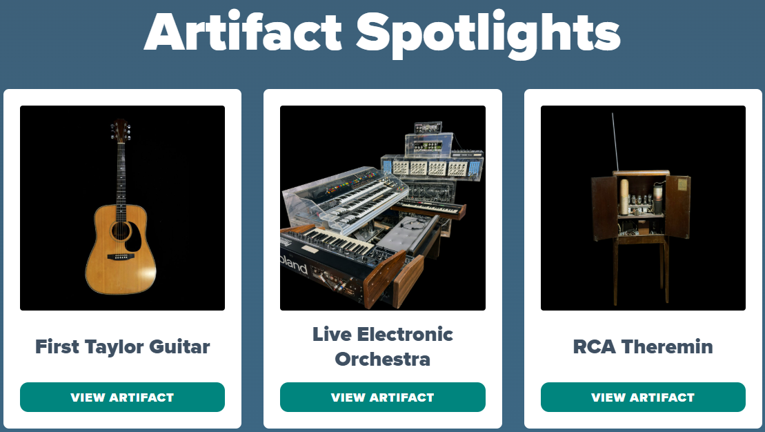 Three instruments in a box that feature a button to view artifact